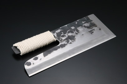 左藤蔵 そば切包丁 鎚目入 共柄ヒモ巻 300mm